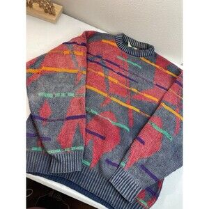 Vintage COLORE Italy Abstract Knit Sweater XL 90s Art Pattern Made in Italy